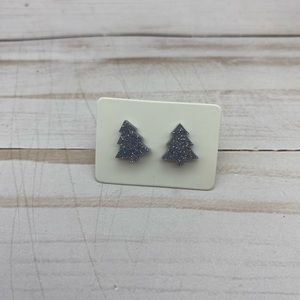 Silver Sparkly Acrylic Christmas Tree Earrings
